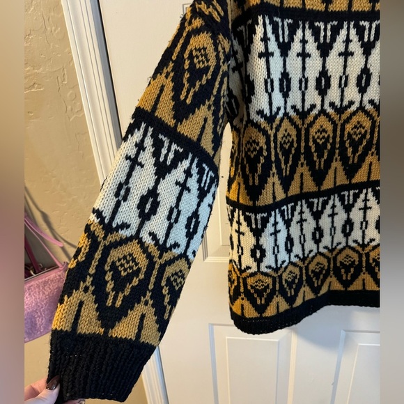 VTG 70’s Hand Knit Crochet Geometric Nordic Fair Isle Pullover Aztec Sweater Med - Picture 3 of 8